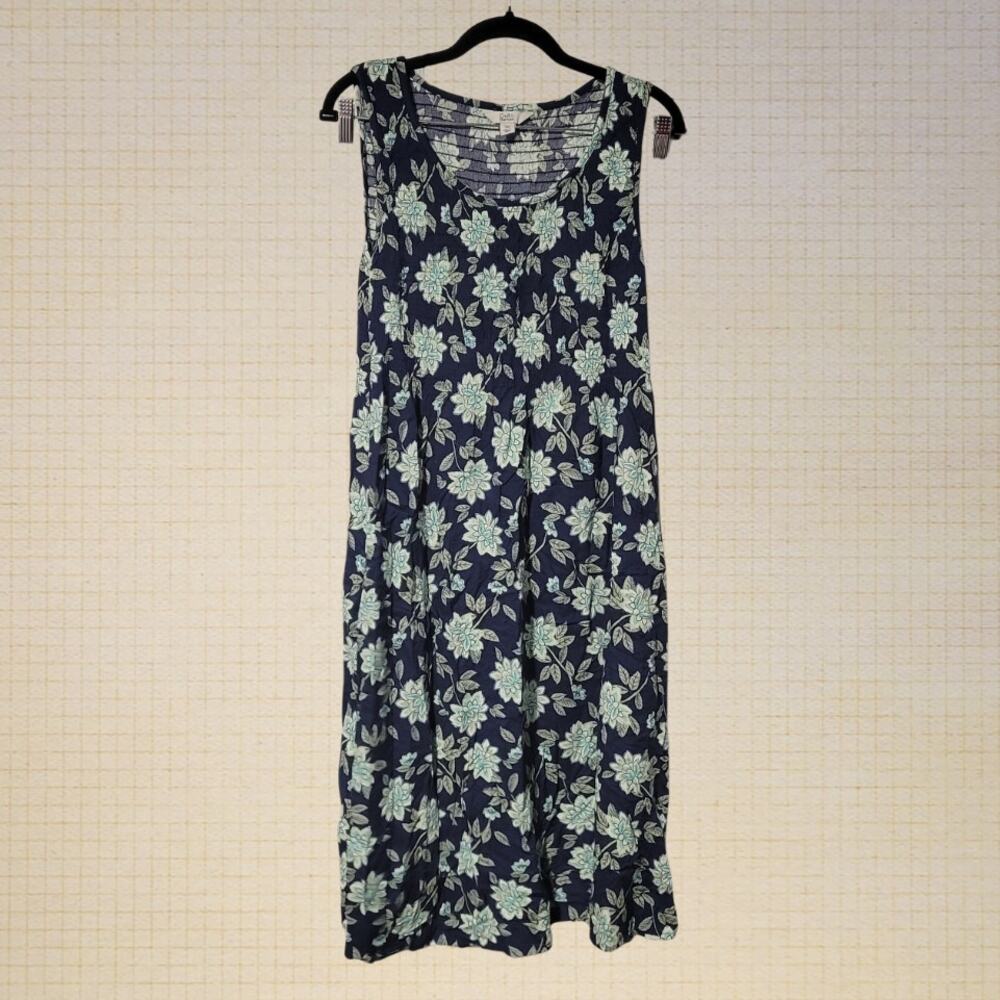 Boho Croft and Borrow Floral Rayon Midi Dress Elastic Neck Petite M Medium